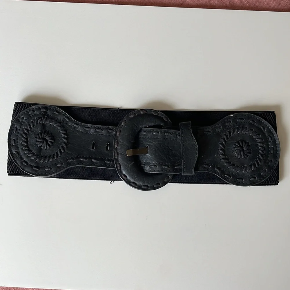 90s style big belt stretchy with leather front - Picture 2 of 5